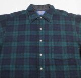 ペンドルトンPENDLETONアメリカ古着アメリカ製ウールシャツ80'sビンテージ緑系X紺系チェックシャツ長袖シャツLオールド＆レトロ