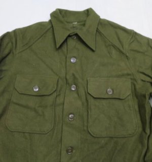 画像1: 米軍実物ARMY古着ウールシャツLユーティリティシャツ長袖シャツ50'sビンテージOD緑系ミリタリーシャツ ボックスシャツ オールド