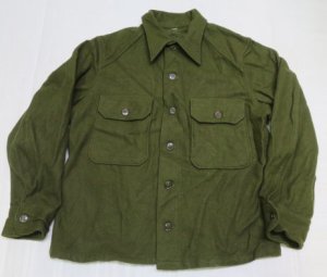 画像2: 米軍実物ARMY古着ウールシャツLユーティリティシャツ長袖シャツ50'sビンテージOD緑系ミリタリーシャツ ボックスシャツ オールド