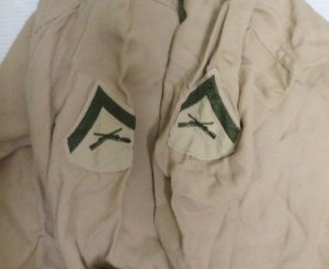 画像1: 米軍実物ARMYアメリカ古着ギャバウールシャツ長袖シャツ60'Sビンテージ15ミリタリーシャツTANベージュ系パッチ付オールド