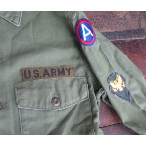 画像: 米軍実物ARMY古着ユーティリティシャツS長袖シャツ60'sビンテージ綿100ミリタリーシャツ耳付きoc107オールドod緑ボックスシャツ