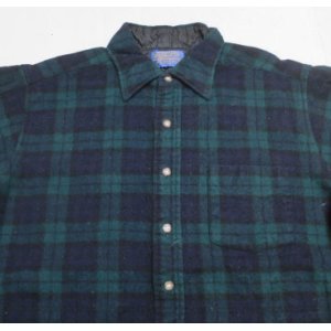 画像: ペンドルトンPENDLETONアメリカ古着アメリカ製ウールシャツ80'sビンテージ緑系X紺系チェックシャツ長袖シャツLオールド＆レトロ