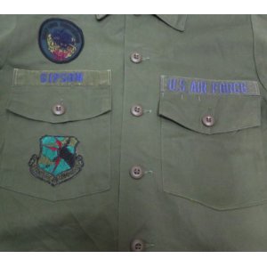 画像: 米軍実物USAFアメリカ古着ユーティリティシャツ15長袖８0'SビンテージSTRATEGIC AIR COMMANDパッチ付ミリタリーシャツ ボックスシャツ