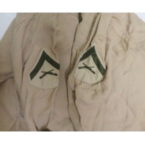 画像: 米軍実物ARMYアメリカ古着ギャバウールシャツ長袖シャツ60'Sビンテージ15ミリタリーシャツTANベージュ系パッチ付オールド