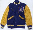 画像1: デロングDELONGアメリカ古着ウールジャケット袖革スタジャンMレタード貼り付け紺系ｘゴールド系紫系アワードジャケット/オールド