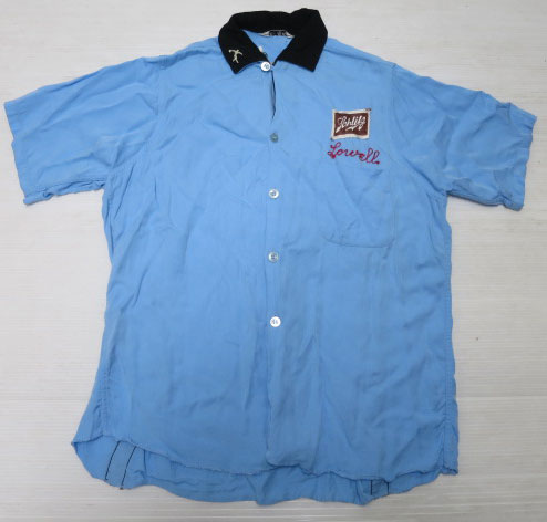 画像2: キングルイkinglouieアメリカ製チーンステッチrockボーリングシャツsレーヨンシャツ60'sビンテージ水色ロカビリー オールド＆オールド