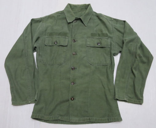 画像1: 米軍実物armyユーティリティシャツ60'sビンテージ綿ミリタリーシャツ長袖シャツoc107od緑ボックスシャツ