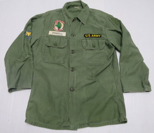 画像1: 米軍実物armyユーティリティシャツ14h筒袖60'sビンテージ綿パッチ付きミリタリーシャツ長袖シャツoc107od緑ボックスシャツ