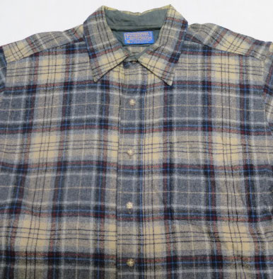 画像1: ペンドルトンPENDLETONアメリカ古着アメリカ製ウールシャツ80'sビンテージ紺系Xグレー系チェックシャツ長袖シャツLオールド＆レトロ