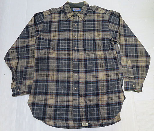 画像2: ペンドルトンPENDLETONアメリカ古着アメリカ製ウールシャツ80'sビンテージ紺系Xグレー系チェックシャツ長袖シャツLオールド＆レトロ