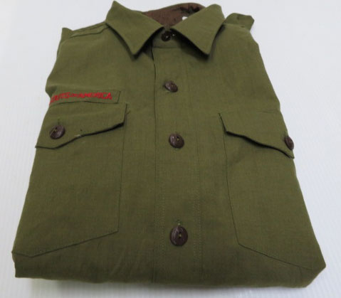 画像1: ボーイスカウトアメリカBSAアメリカ古着アメリカ製ウールシャツ混16ビッグサイズ長袖シャツ70'sビンテージ緑系パッチ付きオールド
