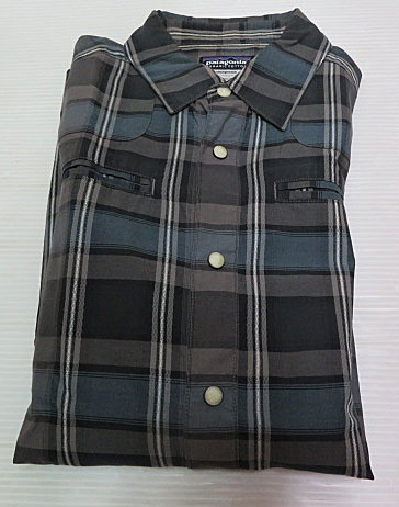 画像1: パタゴニアPATAGONIAアメリカ古着ウエスタンシャツSチェックシャツ長袖シャツ薄青系Xグレー系Xチャコールグレー系アウトドア