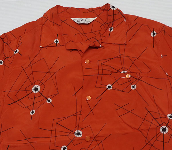 画像1: スターオブハリウッドSTAR OF HOLLYWOOD古着オープンシャツSレーヨンシャツ50'sビンテージ実名復刻オレンジ系ロカビリーROCKオールド